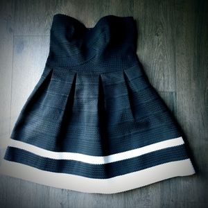 Sans Souci LA Brand Strapless Sweetheart Fit and Flare Mini Black + White Dress